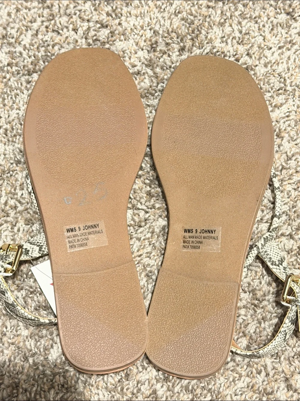 DV by Dolce Vita Tan Sandals with Snake-Print Straps and Gold Accents